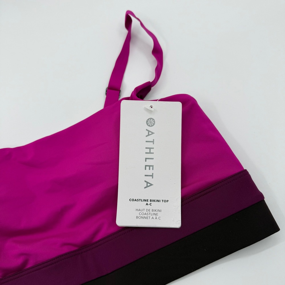Athleta Coastline Bikini Top Magenta Colorblock Longline Swimwear M A-C 988607 - Picture 3 of 8